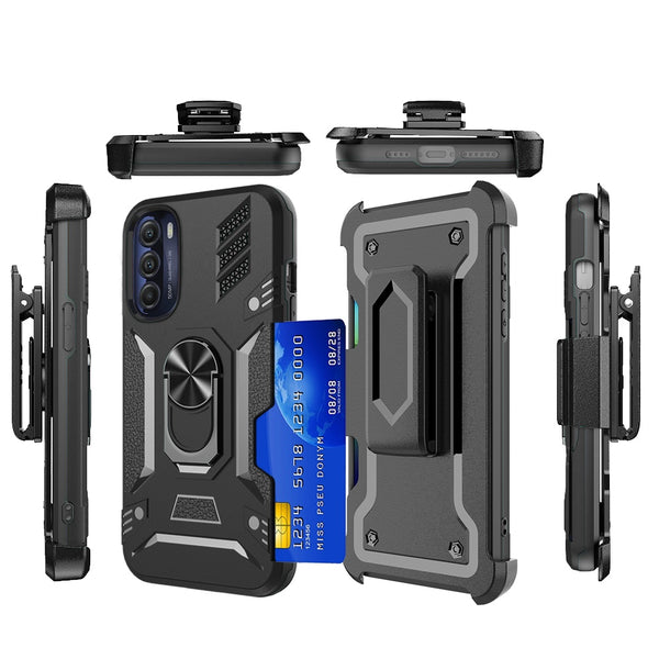 HR Wireless Motorola G Stylus 5G 2023 V 3in1 Combo Kickstand Holster Cover Case - Black