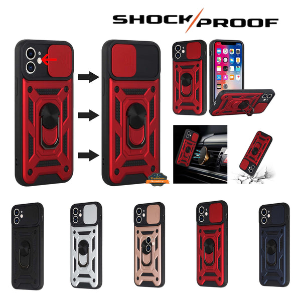 iPhone 12 Pro Max Heavy Duty Bumper Armor Wallet Case with Sliding Hidden  Credit Card Holder Red