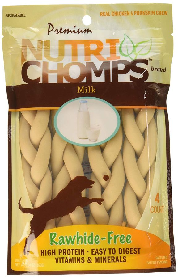 Premium Nutri Chomps Milk Flavor Braid Dog Chews - Small [Rawhide Bones & Chews] 4 count