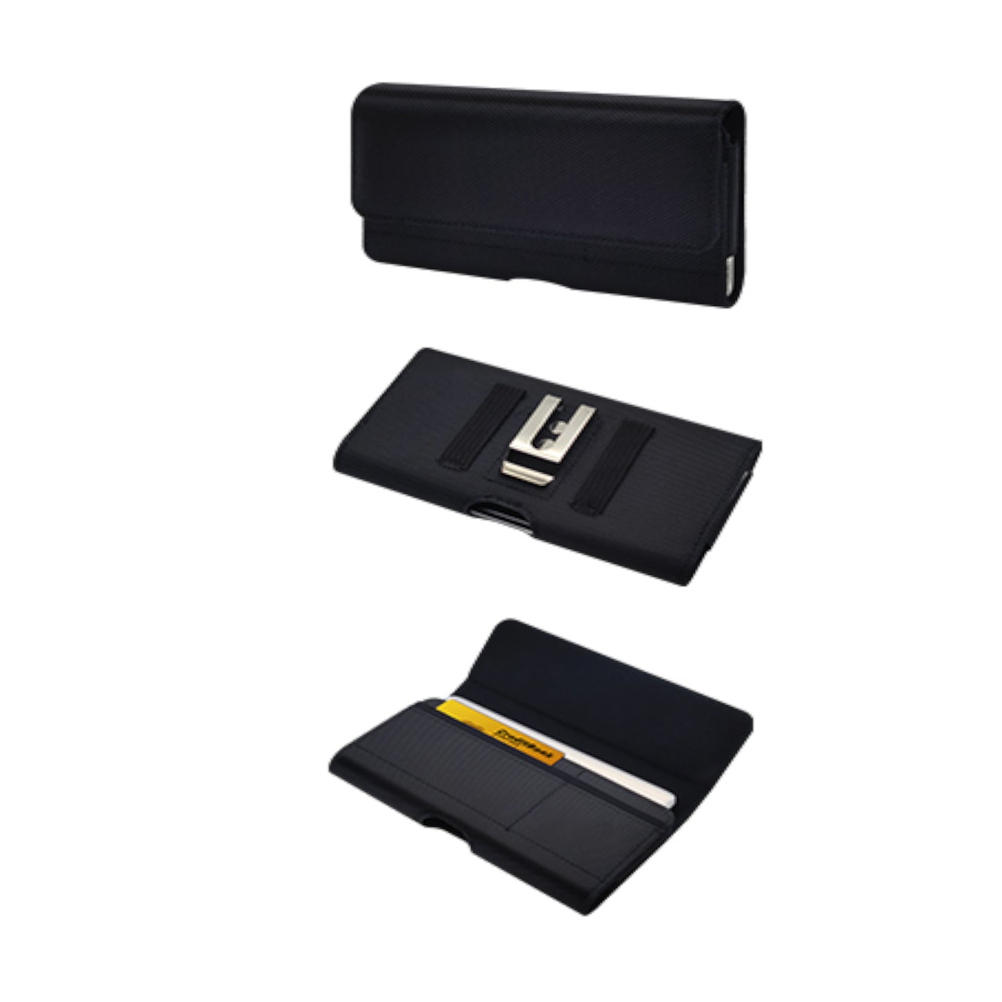 Universal Nylon Canvas Horizontal Pouch Holster with Wallet Credit Card Slots & Belt Loop Clip Carrying Phone (6.7")