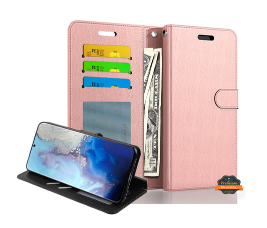 For Samsung Galaxy S24 FE /Fan Edition Wallet PU Leather Pouch with Credit Card Slots Money Pocket, Stand & Strap Flip Bookstyle Case Cover Rose Gold