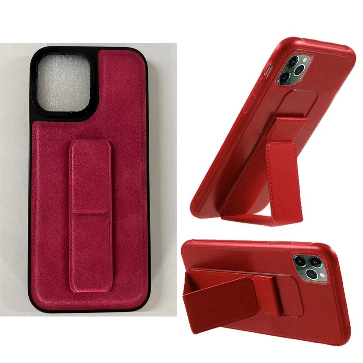 For Apple iPhone 15 Plus (6.7") PU Leather Back Foldable Kickstand Hand Strap Stand Hybrid Heavy Duty Shockproof  Phone Case Cover