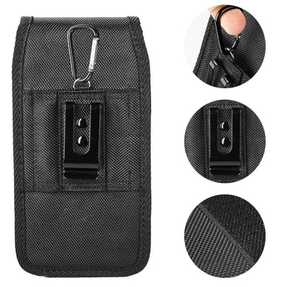 For Apple iPhone 16 Pro Max (6.9") Vertical Nylon Canvas Holster Universal Cell Phone Pouch Velcro Closure with Credit Card Slot & Belt Clip Loop Carabiner [Black]