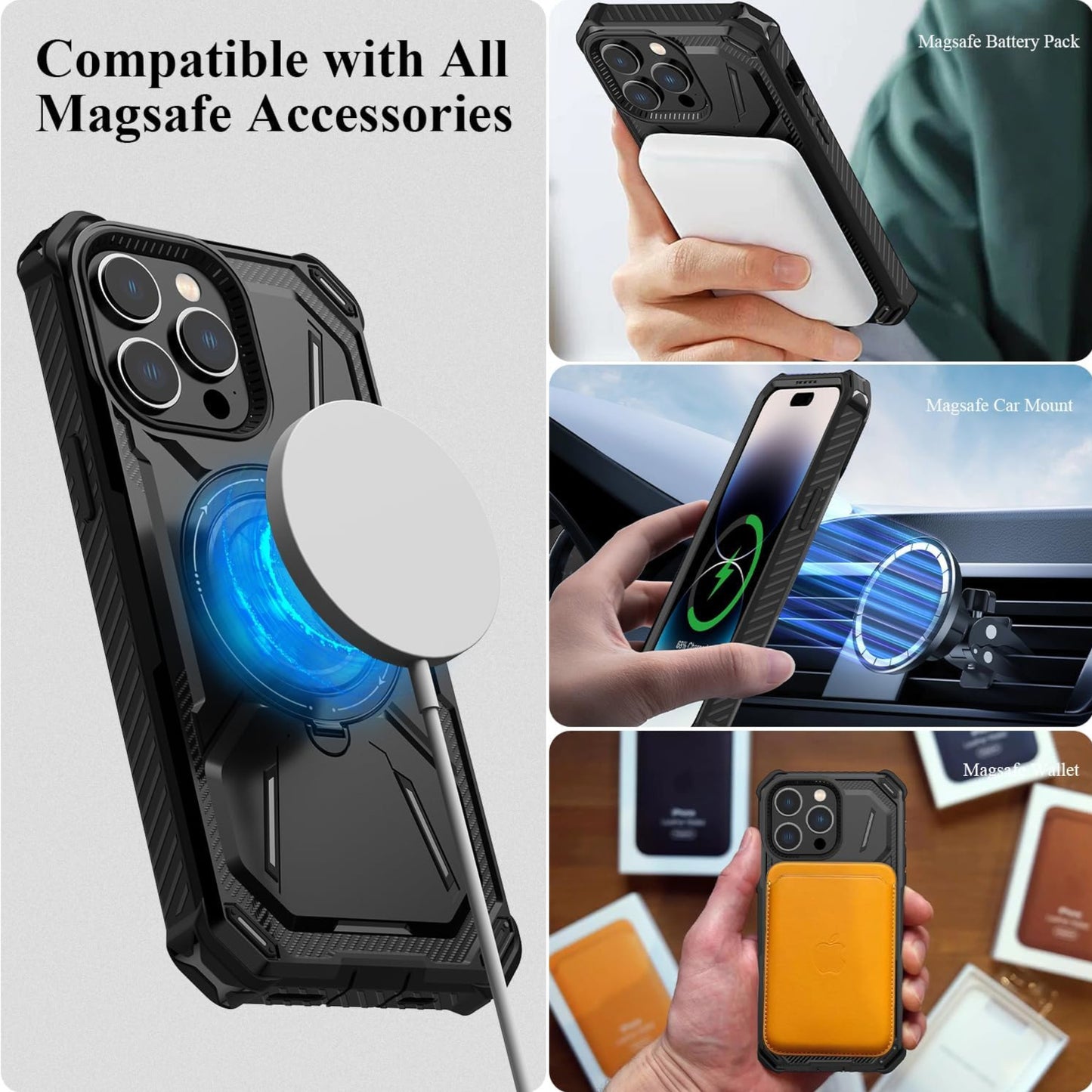 For Apple iPhone 16 (6.1") Hybrid Bumper Invisible Stand Compatible with Magsafe 360° Ring Kickstand Shockproof Case Cover