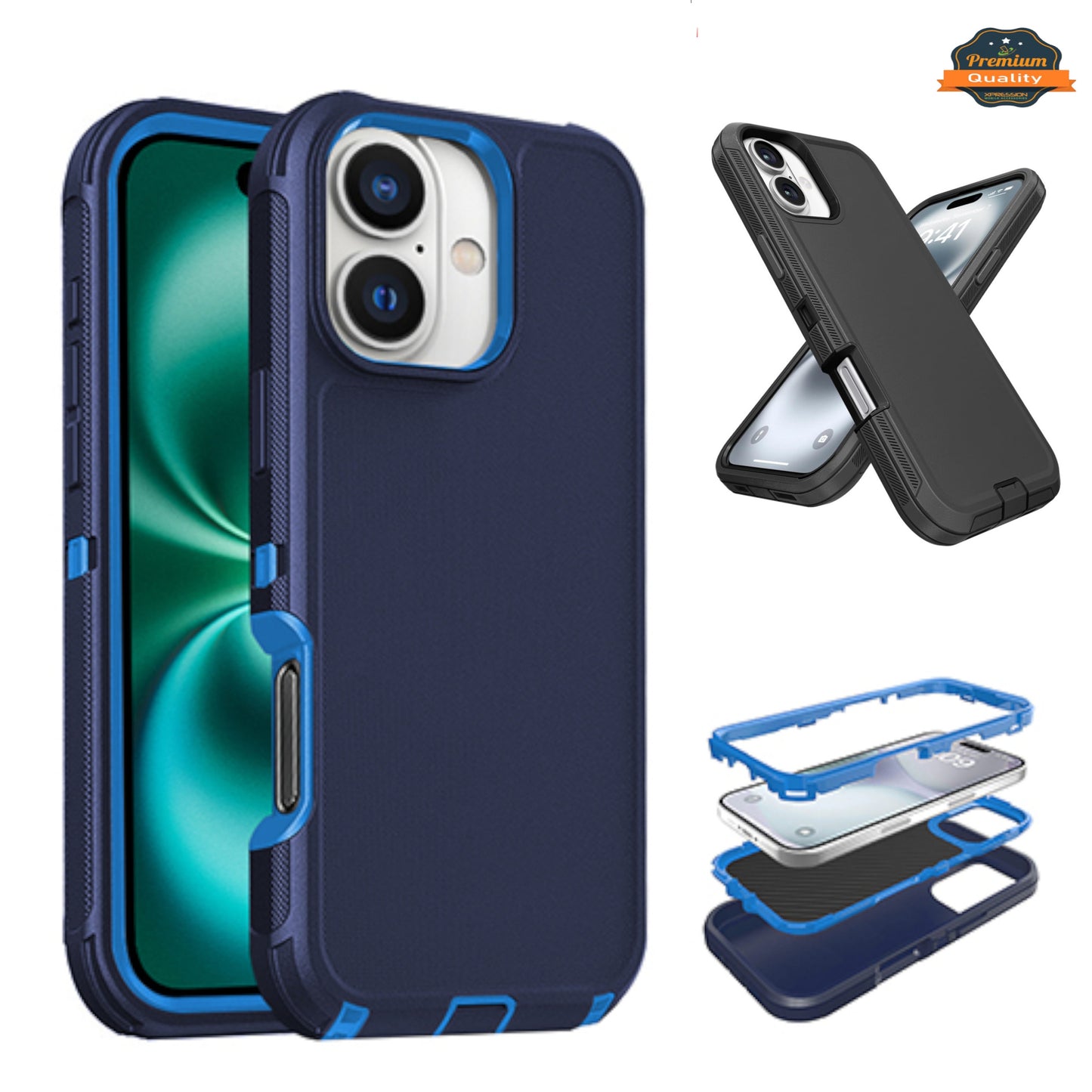 For Apple iPhone 16 Pro (6.3") 3-Layer Protection Case Shockproof Rugged Design with Enhanced Durability Hybrid Heavy Duty Protection Case Cover