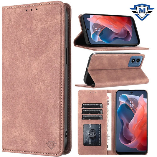 For Apple iPhone 16 Pro Max (6.9") Premium Wallet PU Vegan Leather ID Credit Card Slot Money Holder with Magnetic Closure Pouch Flip Case Cover Rose Gold