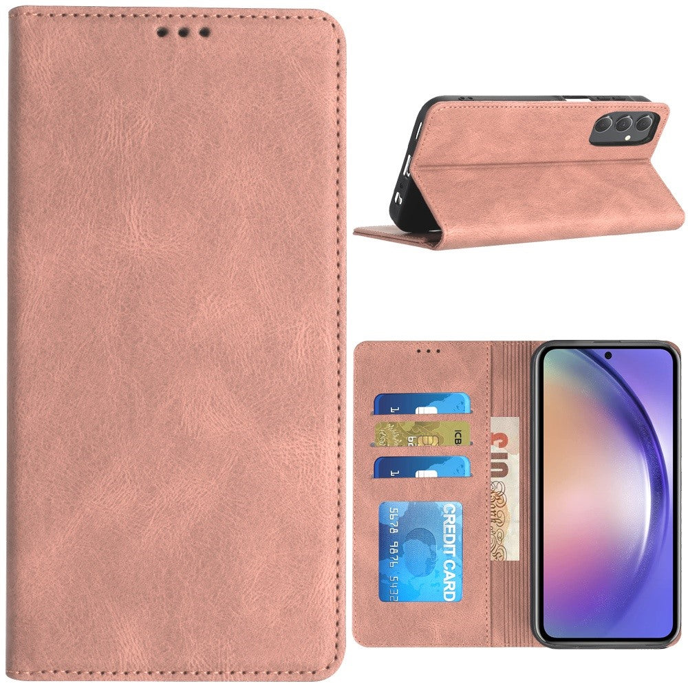 For Apple iPhone 16 Pro Max (6.9") Premium Wallet PU Vegan Leather ID Credit Card Slot Money Holder with Magnetic Closure Pouch Flip Case Cover Rose Gold