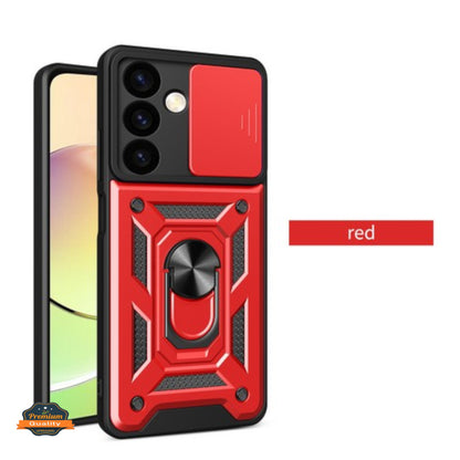 For Samsung Galaxy S24 FE /Fan Edition Built in Sliding Camera Lens Protection & Finger Ring Stand Holder Hybrid TPU PC Shockproof Case Cover