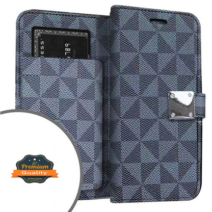 For Apple iPhone 15 (6.1") Premium Fabric Wallet Case 6 Credit Card Slots ID Cash Storage Carrying Pouch Folio Flip Stand  Phone Case Cover