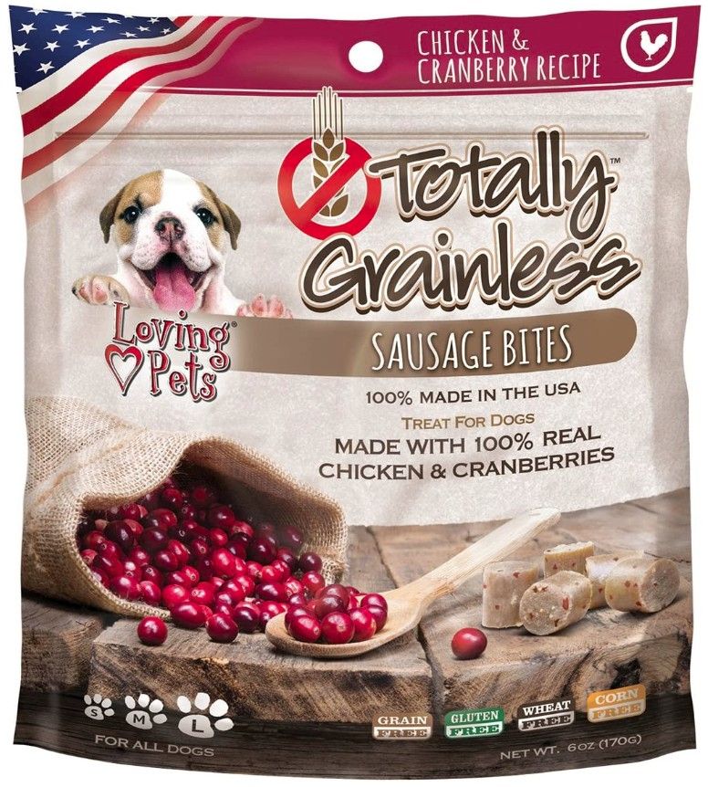 Loving Pets Totally Grainless Sausage Bites - Chicken & Cranberries [Treats Packaged for Dog] All Dogs - 6 oz