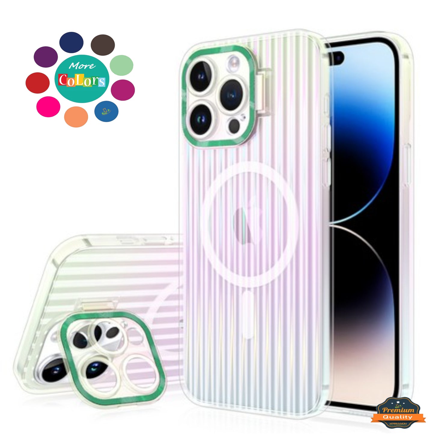 For Apple iPhone 15 Plus (6.7") Built-in Camera Kickstand Shockproof Iridescent Holographic Colorful TPU Slim Protective  Phone Case Cover