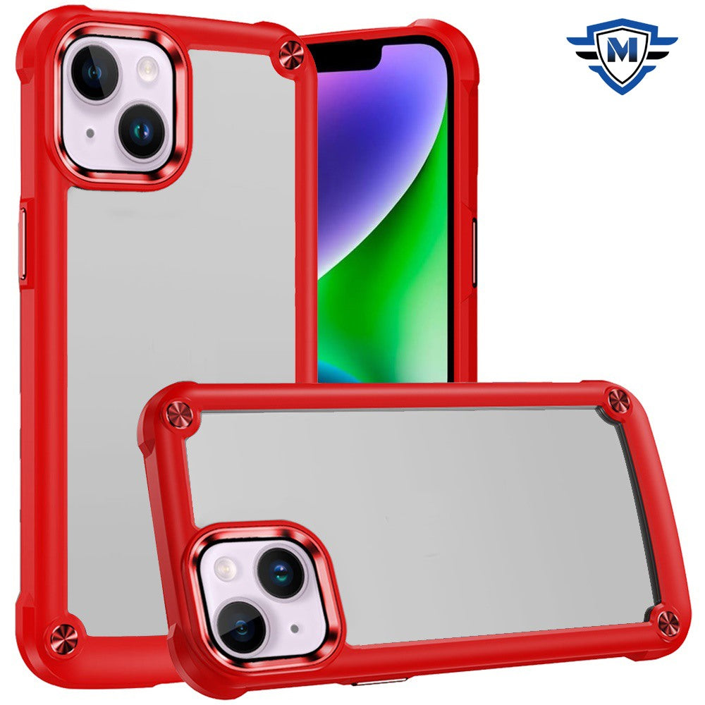 For Apple iPhone 14 / iPhone 13 (6.1") Ultimate Hybrid Transparent Rubber with Metal Buttons & Camera Edges Hard TPU Frame Corner Bumper Case Cover