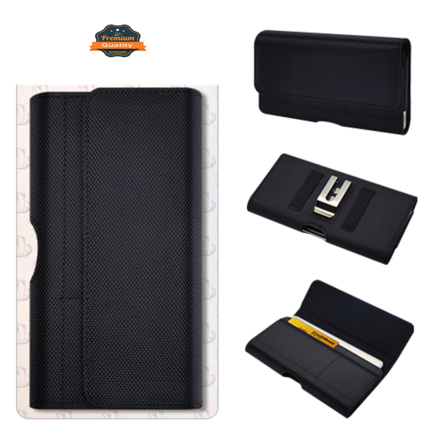 Universal Nylon Canvas Horizontal Pouch Holster with Wallet Credit Card Slots & Belt Loop Clip Carrying Phone (6.7")