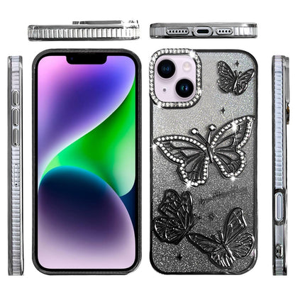 For Apple iPhone 12, Apple iPhone 12 Pro Luxury Butterfly Sparkle Glitter Diamond Crystal Rhinestone Shimmer Bling Plating Thick TPU Hard PC Case Cover