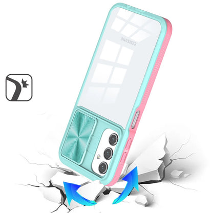 For Samsung Galaxy S24 FE /Fan Edition Hybrid Cases with Sliding Camera Cover Transparent Shockproof Bumper TPU Protective Case Cover Teal / Pink