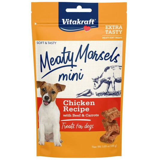 Vitakraft Meaty Morsels Mini Chicken Recipe with Beef and Carrots Dog Treat [Treats Packaged for Dog] 1.69 oz