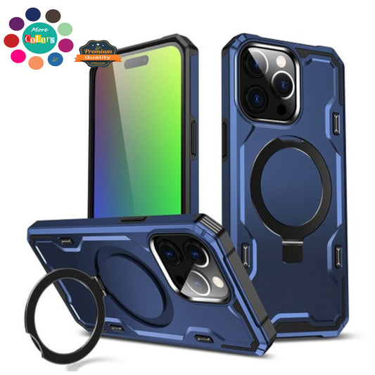 For Apple iPhone 15 Plus (6.7") Hybrid Magnetic Ring Stand Invisible Foldable Military Grade Shockproof Fit with Magsafe  Phone Case Cover