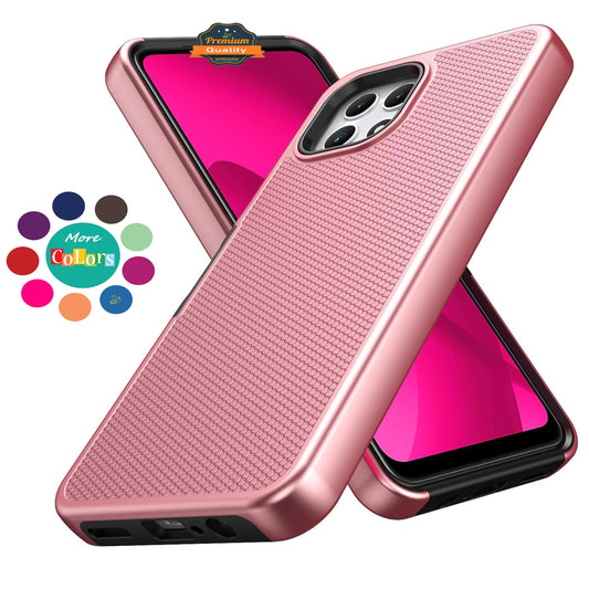 For TCL Flip 3 Dual Layer Slim & Tough Hybrid Rubber Shockproof Heavy Duty TPU Matte with Textured Rugged Shell Protection Case Cover