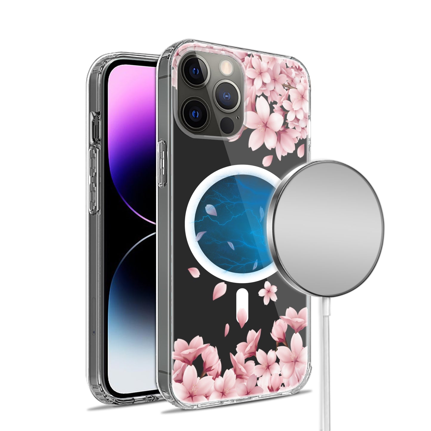 For Apple iPhone 16 Pro Max (6.9") Hybrid Flower Design Stylish Fashion Thick Hard MagSafe Compatible Shockproof Case Cover