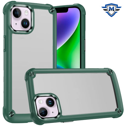 For Apple iPhone 14 / iPhone 13 (6.1") Ultimate Hybrid Transparent Rubber with Metal Buttons & Camera Edges Hard TPU Frame Corner Bumper Case Cover