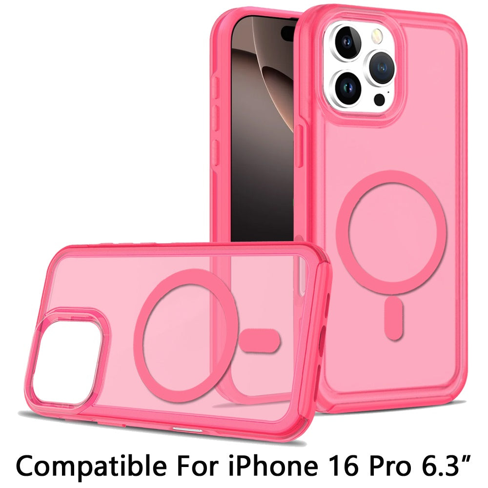 For Apple iPhone 16 Pro (6.3") Strong MagSafe Compatible Shockproof Hybrid Glossy Oil Protective Slim Hard Dual Layer TPU + PC Case Cover