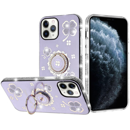 For Apple iPhone 11 Pro Max Diamonds Bling All Around Edges Sparkly Glitter Hybrid Ring Stand Holder Fashion Good Luck Case Cover