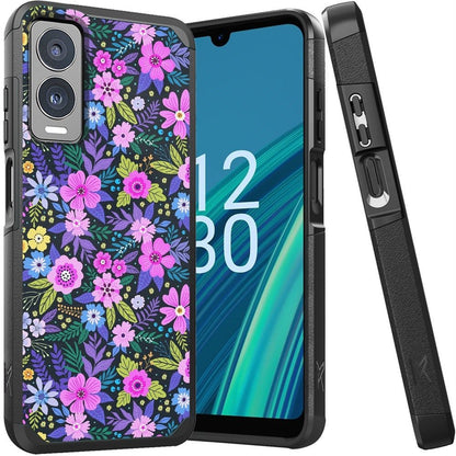 For Cricket Debut S3 Fashion Graphic Design Pattern Hard PC TPU 2in1 Tough Strong Hybrid Shockproof Armor Frame (Magnet Mount Friendly) Case Cover Mystical Floral Boom