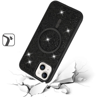 Apple iPhone 16 (6.1") Diamond Sparkly Bling Design Rhinestone Hybrid Skin TPU PC with Magnetic Circle MagSafe Compatible