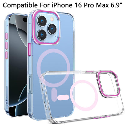 For Apple iPhone 16 Pro Max (6.9") Clear Transparent Matching Circle Design Hybrid TPU Hard Shockproof [Support Magsafe Charger] Case Cover