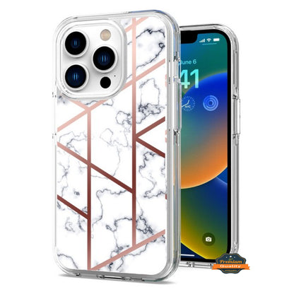 For Apple iPhone 15 (6.1") Stylish Hybrid Fashion Marble Trendy Design Hard Back PC Shockproof TPU Protective  Phone Case Cover