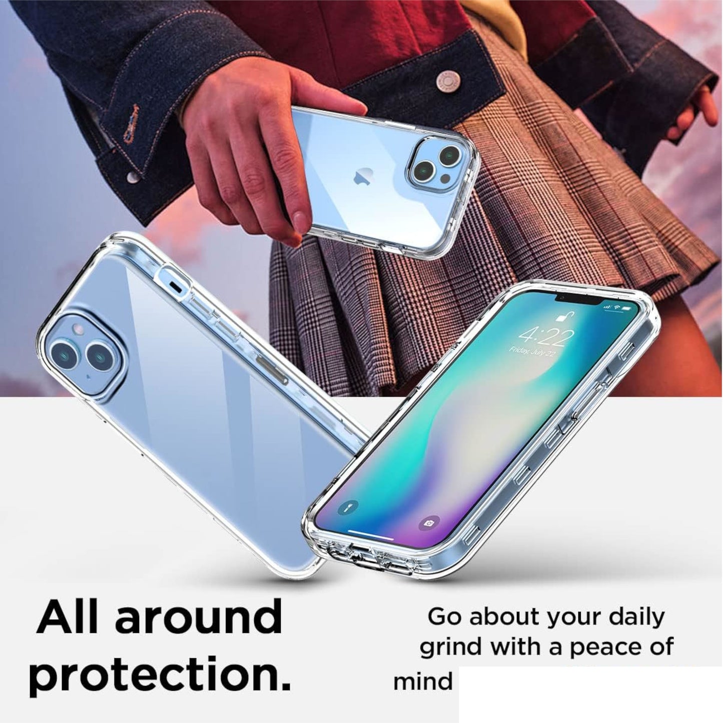 For Apple iPhone 15 (6.1") Hybrid Transparent 3in1 Corner Tough Durable Detachable Shockproof Frame Hard PC + TPU Slim  Phone Case Cover