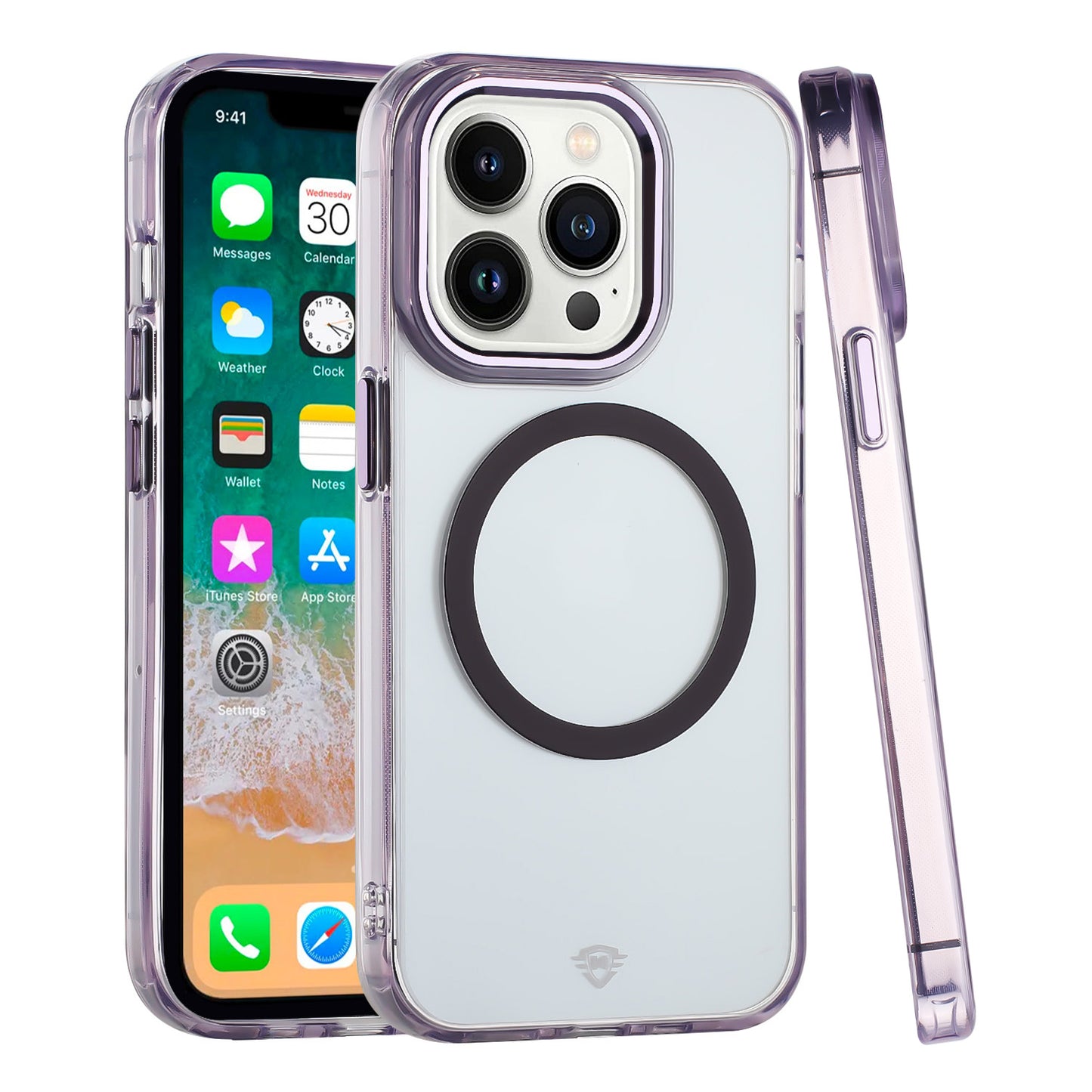 For Apple iPhone 16 Pro Max (6.9") Transparent Back Hybrid Circle Ring Magnetic Compatible with MagSafe Color Frame Metal Buttons Case Cover