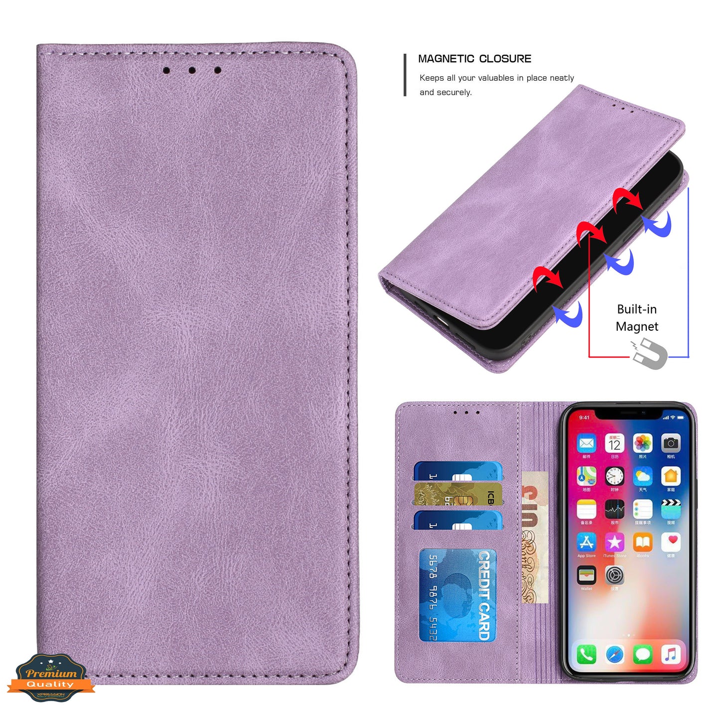 For Apple iPhone 16 Plus (6.7") PU Leather Pouch Flip Folio Wallet ID Credit Card Slots Money Holder with Magnetic Closure & Kickstand Case Cover