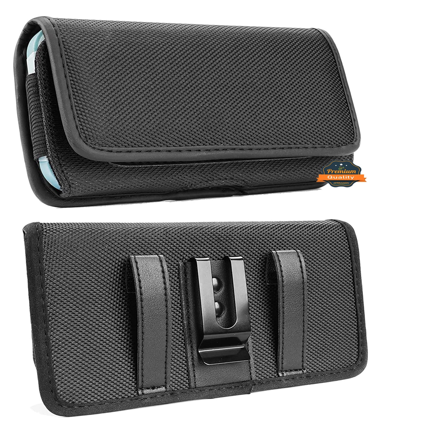 For Apple iPhone 16 Pro Max (6.9") Pouch Case Universal Horizontal Canvas with Belt Clip Loop Holster Military Grade Cell Phone Holder Cover [Black]