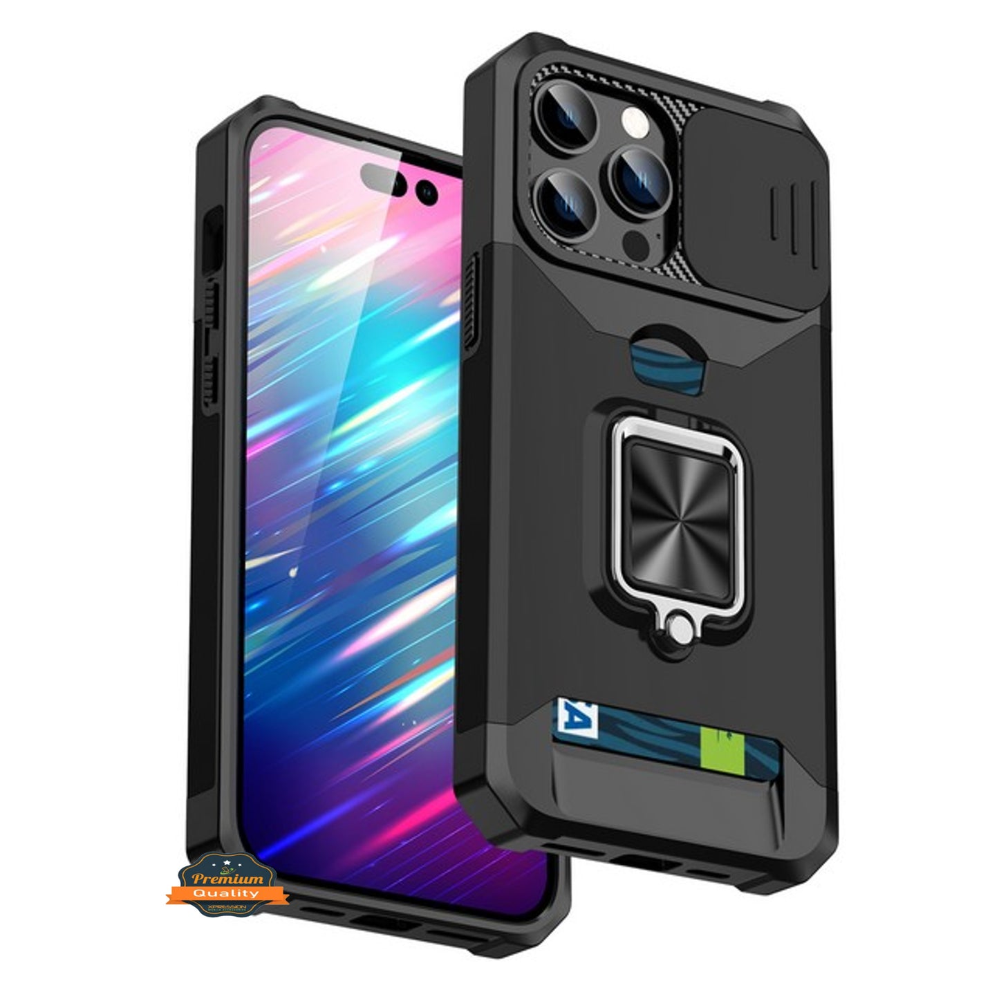 For Apple iPhone 15 Pro Max (6.7") Wallet Designed with Camera Protection, Card Slot & Ring Stand Magnetic Car Mount  Phone Case Cover