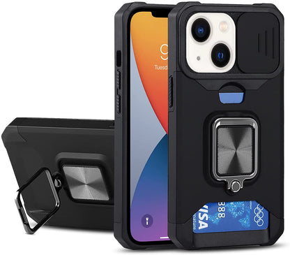 For Apple iPhone 15 Plus (6.7") Wallet Designed with Camera Protection, Card Slot & Ring Kickstand Magnetic Car Mount  Phone Case Cover