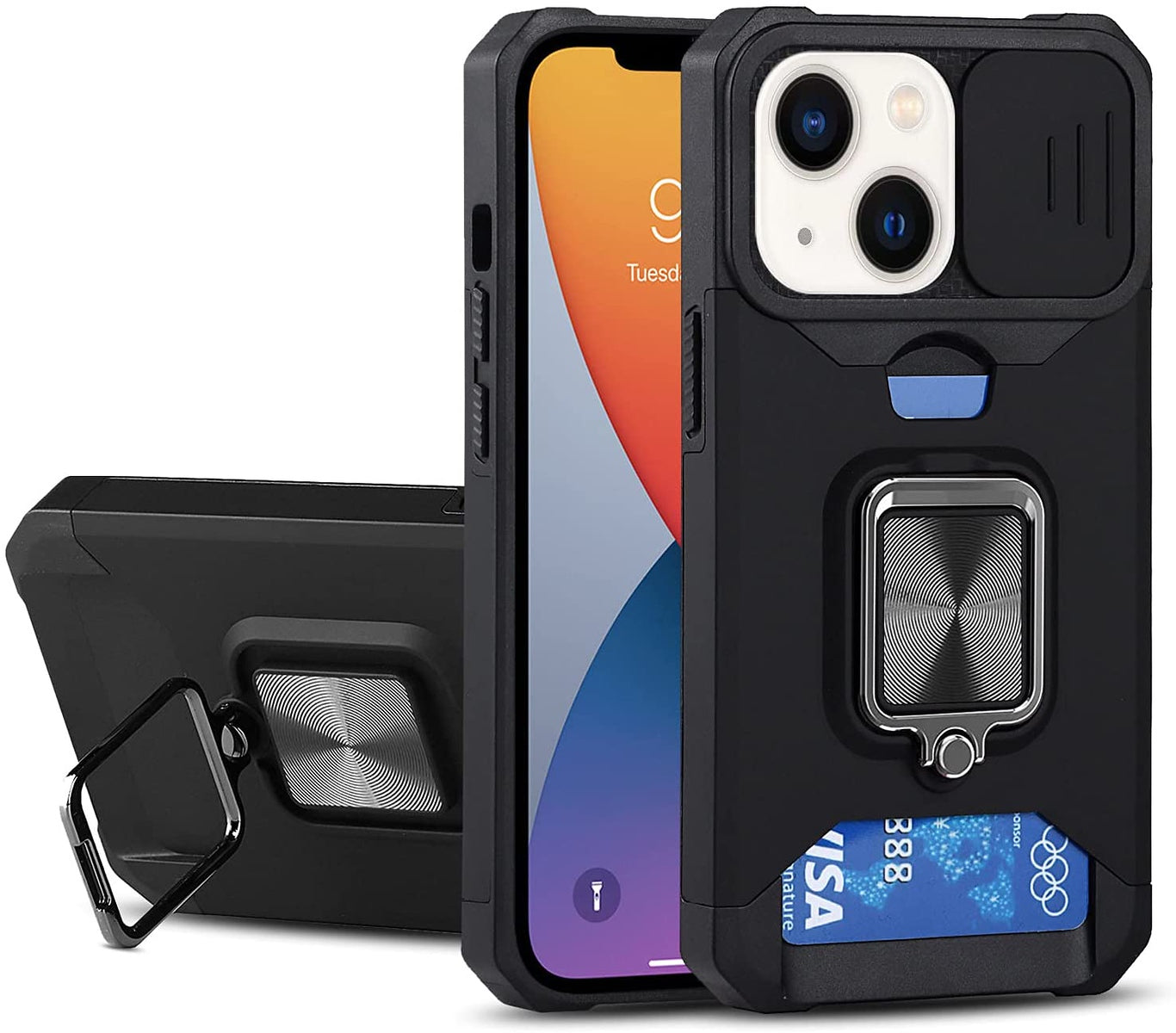 For Apple iPhone 15 Pro Max (6.7") Wallet Designed with Camera Protection, Card Slot & Ring Stand Magnetic Car Mount  Phone Case Cover