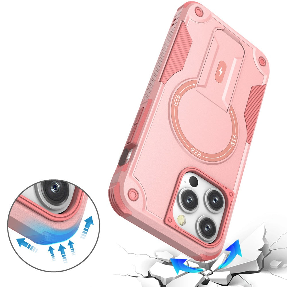 For Apple iPhone 12 / 12 Pro Case with Invisible Kickstand Compatible with MagSafe, Military-Grade Protection Shockproof Heavy Duty Case Cover Pink