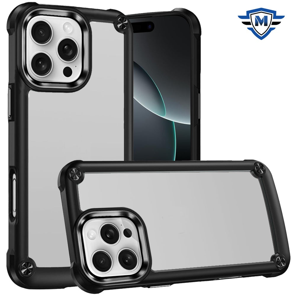 For Apple iPhone 16 Pro Max (6.9") Ultimate Hybrid Transparent Rubber with Metal Buttons & Camera Edges Hard TPU Frame Corner Bumper Case Cover