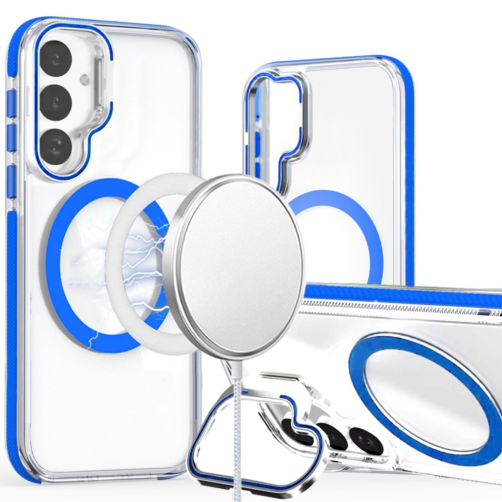 For Samsung Galaxy S24 Ultra Hybrid Clear Invisible Camera Bracket Stand [With Magsafe Magnetic Circle] Shockproof Color Frame Case Cover