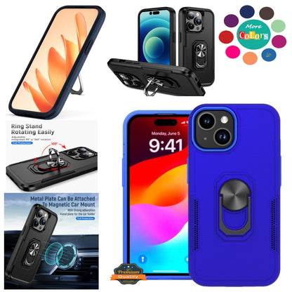 For Apple iPhone 15 (6.1") Military Grade Armor Heavy Shockproof Hybrid with Kickstand Built-in 360°Rotate Ring Stand  Phone Case Cover