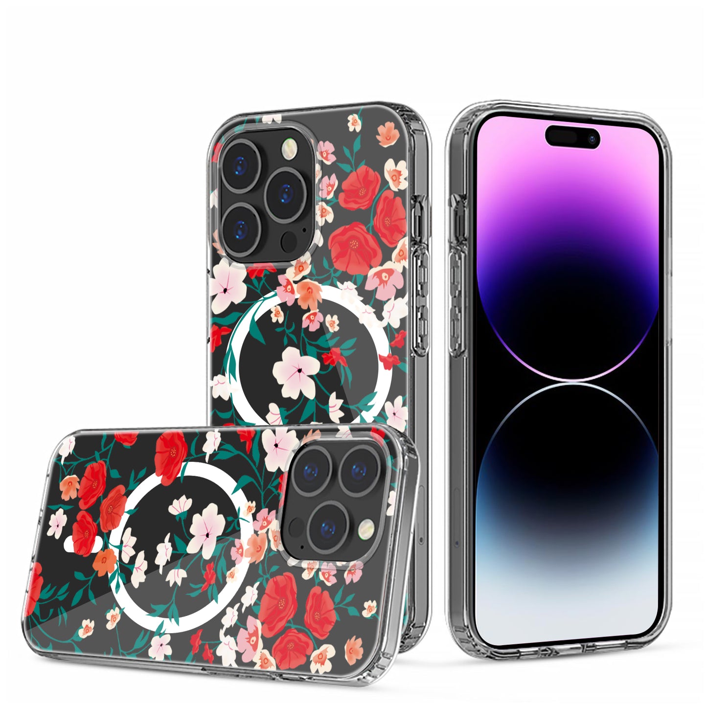 For Apple iPhone 16 Pro Max (6.9") Hybrid Flower Design Stylish Fashion Thick Hard MagSafe Compatible Shockproof Case Cover