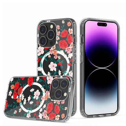 For Apple iPhone 16 Pro Max (6.9") Hybrid Flower Design Stylish Fashion Thick Hard MagSafe Compatible Shockproof Case Cover