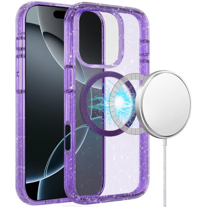 For Apple iPhone 16 Pro Max (6.9") Transparent Glitter Bling Sparkly Shiny Case Hybrid Magnetic Circle Compatible with MagSafe Shockproof Case Cover