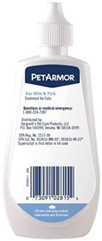 PetArmor Ear Mite and Tick Treatment for Cats [Cat Supplies] 3 oz