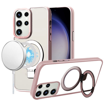 For Apple iPhone 16 Pro Max (6.9") Magnetic Metal Matte Built-in Compatible with MagSafe Stand Hybrid Shock Armor TPU Case Cover Pink