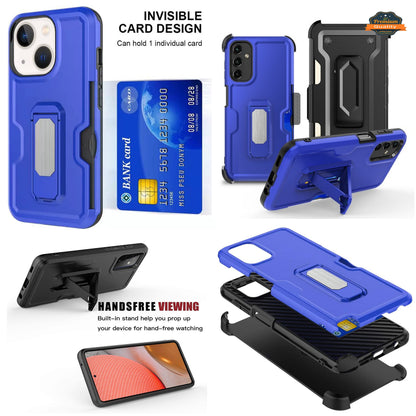 For Apple iPhone 15 (6.1") Hybrid Invisible ID Card Slot Wallet with Kickstand Holster Belt Clip Holder Heavy Duty Slim  Phone Case Cover