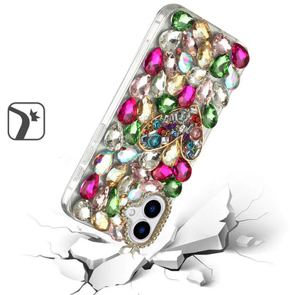 For Apple iPhone 16 (6.1") Bling Crystal 3D Full Diamonds Luxury Sparkle Rhinestone Hybrid Protective Case Cover