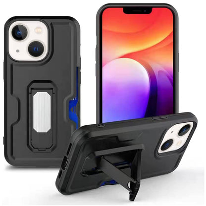 For Apple iPhone 15 Plus (6.7") Hybrid Invisible ID Card Slot Wallet with Kickstand Holster Belt Clip Holder Heavy Duty  Phone Case Cover