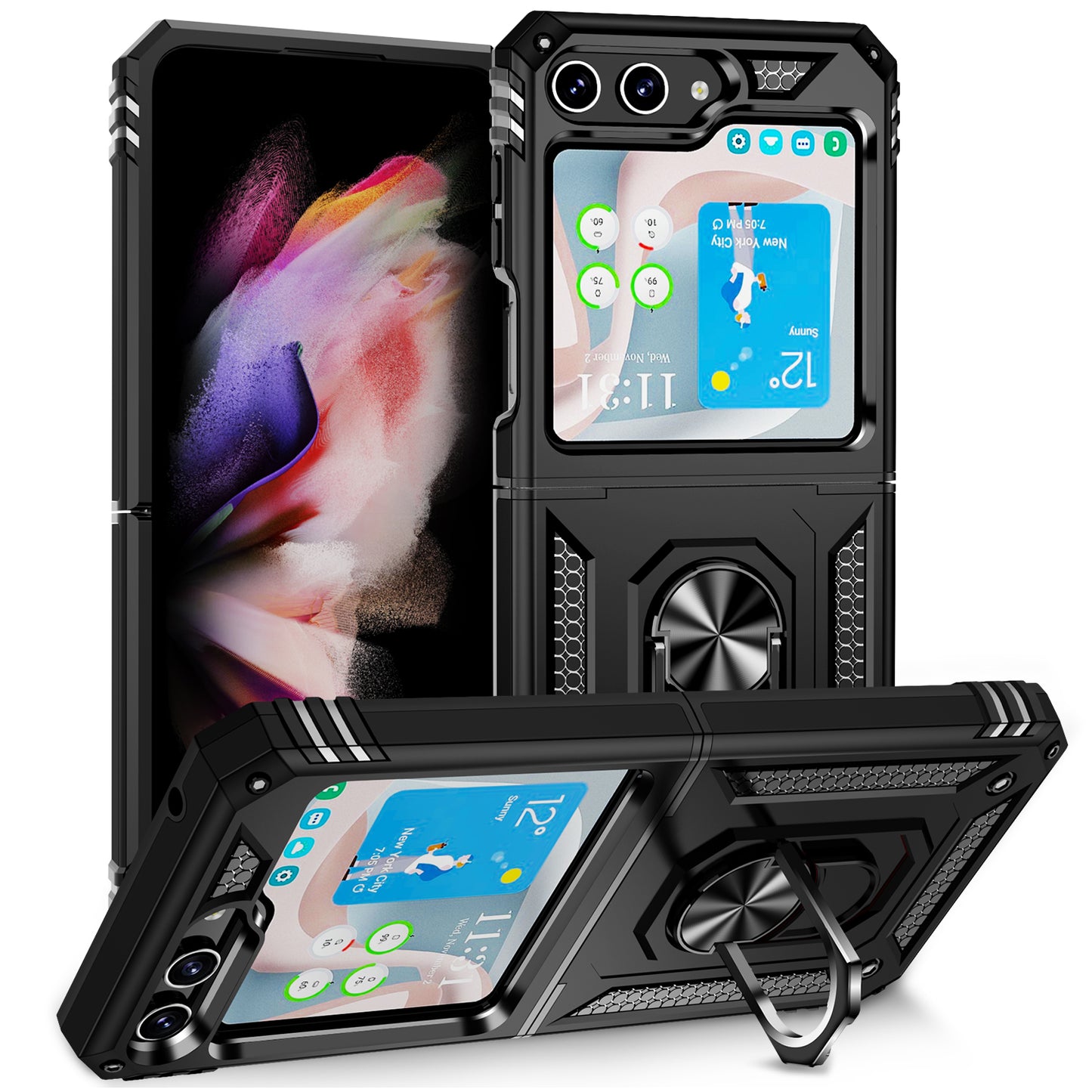 For Samsung Galaxy Z Flip 6 Hybrid Dual Layer with 360 Degree Rotatable Ring Stand Kickstand Holder Fit Magnetic Car Mount Case Cover